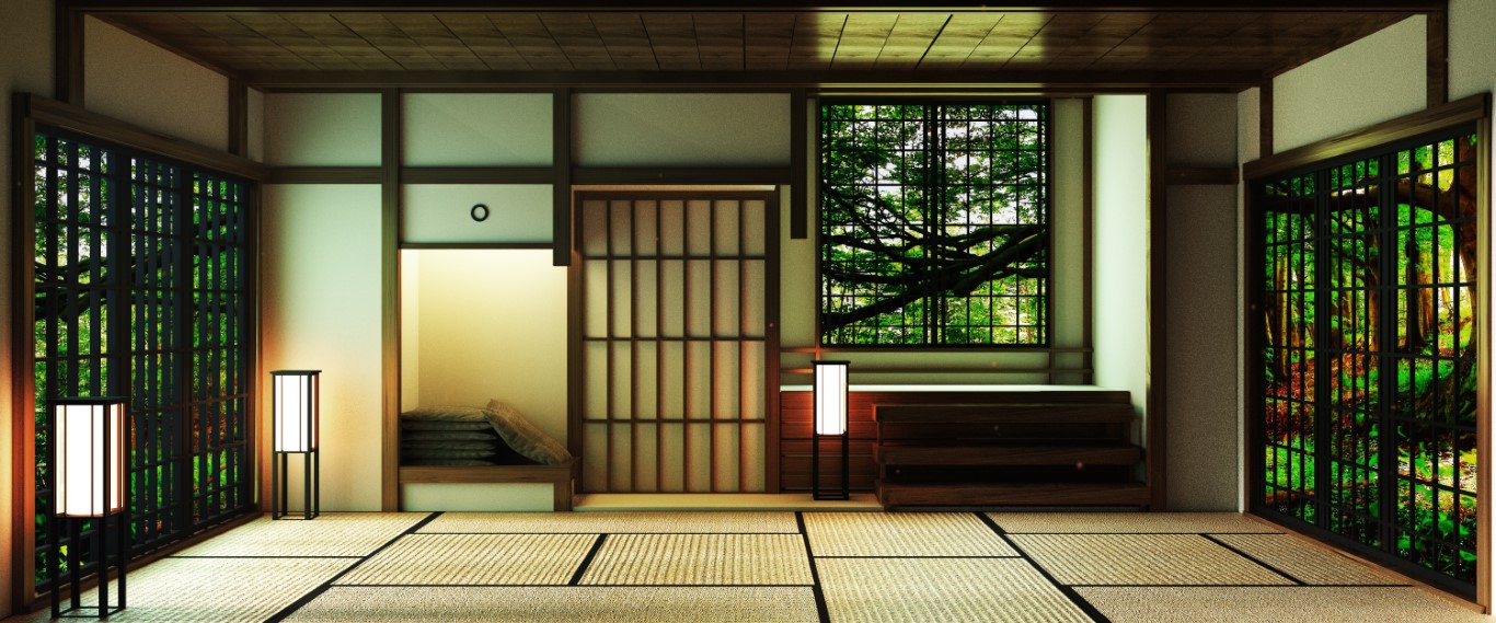 Maison traditionnelle japonaise avec des tatamis